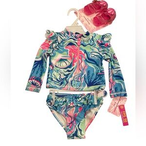 Tommy Bahama Kids Blue and Pink Swim Set Size 12 Months